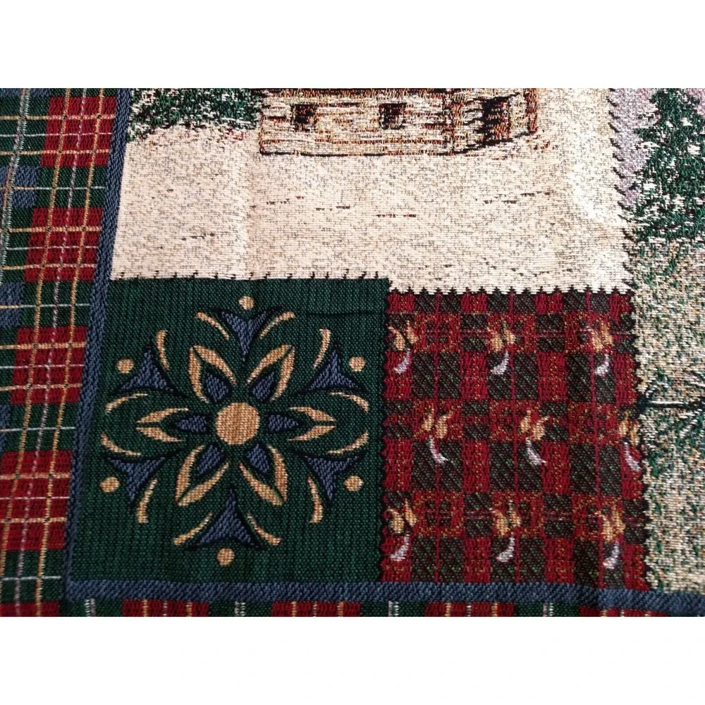 Goodwin Weavers Tapestry Throw Blanket Christmas 100% Cotton Plaid Green Red USA